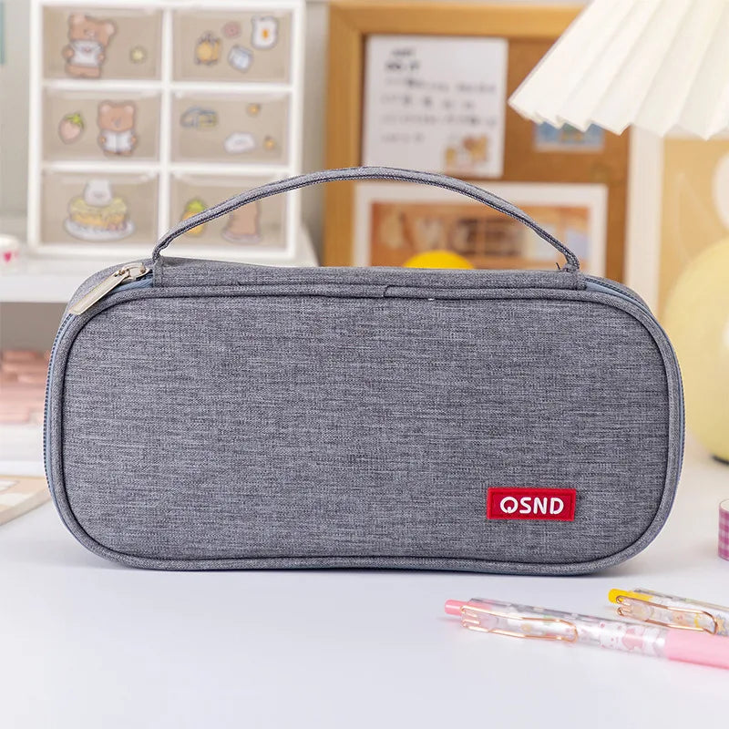 Pen Storage Bag Pencil Case 2 Layer Large Capacity Cosmetic High Quality Study Supplies Simple Student Stationary Boxes