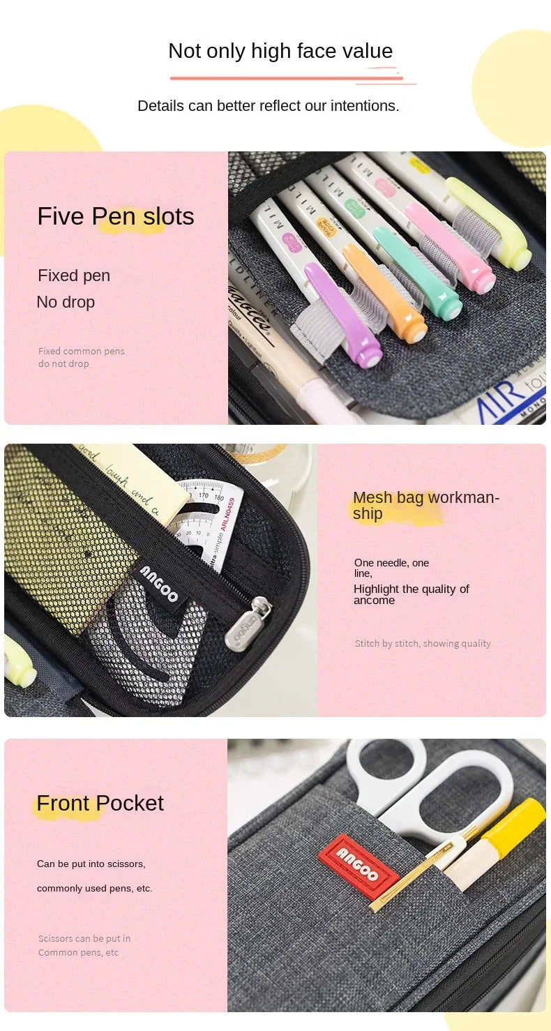 Cute Pencil Case for Girls Macaron Canvas Double Layer Large Capacity Pencil Box Kids Kawaii Pouch Stationery School Supplies
