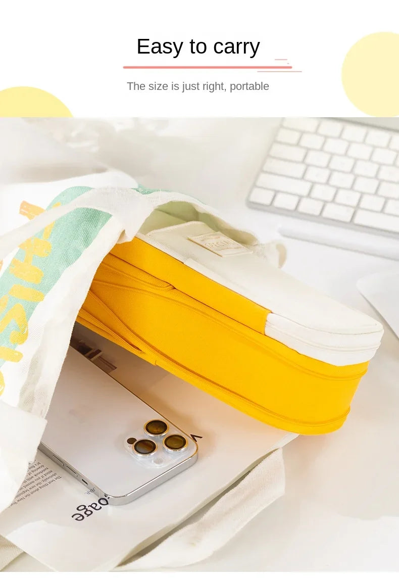 Cute Pencil Case for Girls Macaron Canvas Double Layer Large Capacity Pencil Box Kids Kawaii Pouch Stationery School Supplies