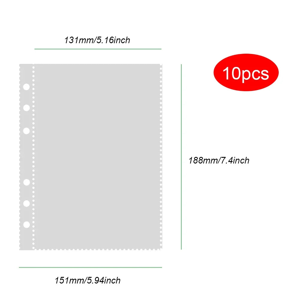 PLRBOK 10 Pcs A5 6 Ring Clear Binder Refill 1 2 4 Pockets Sleeves Toploader Photocard Notebook Diary Photo Album Drawing Notepad