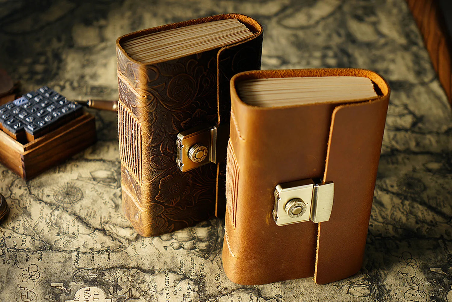 Retro Notepad Loose-leaf Diary Hand Account Book Password Lock Brown Stationery Gift Men and Women Handmade Cowhide Notebook