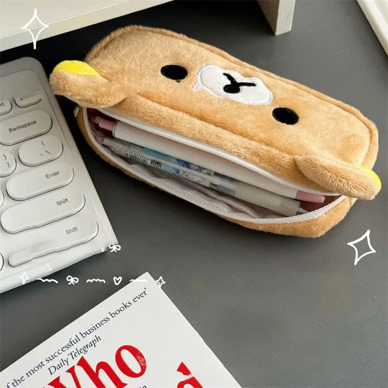 Kawaii Rilakkuma Pencil Cases For Kids Girls Cute Cartoon Bear Pencil Pouch Organizer Pen Bag School Stationeries Gifts Ins Hot