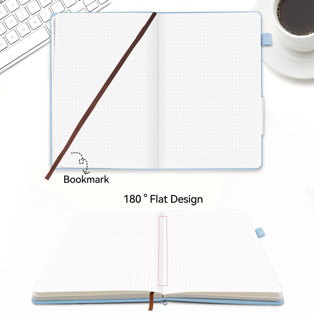 Hardcover A6 Dot Grid Journal Retro Blue Bandage Design Compact Portable Mini Notebook for Notes Sketching and Bullet Journaling