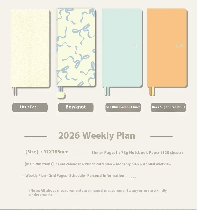 Kinbor 2026 Weekly Planner Pocket Size Notebook Week Plan Notepad Schedule Planning Book Punch Efficiency Manual Daily Writing