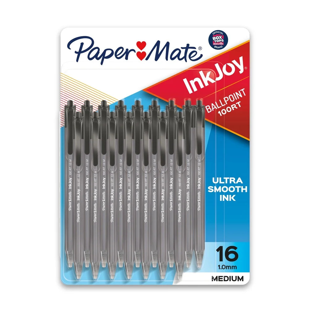 Retractable Ballpoint Pens 16 Count Medium Point Black Ink Ultra Smooth Writing System Classroom Supplies