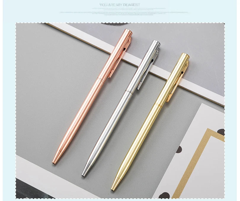 50 Pcs Metal Ballpoint Pen Rose Gold Pen Custom Logo Stationery Business Gift Lettering Engraved Name School&office Supplies