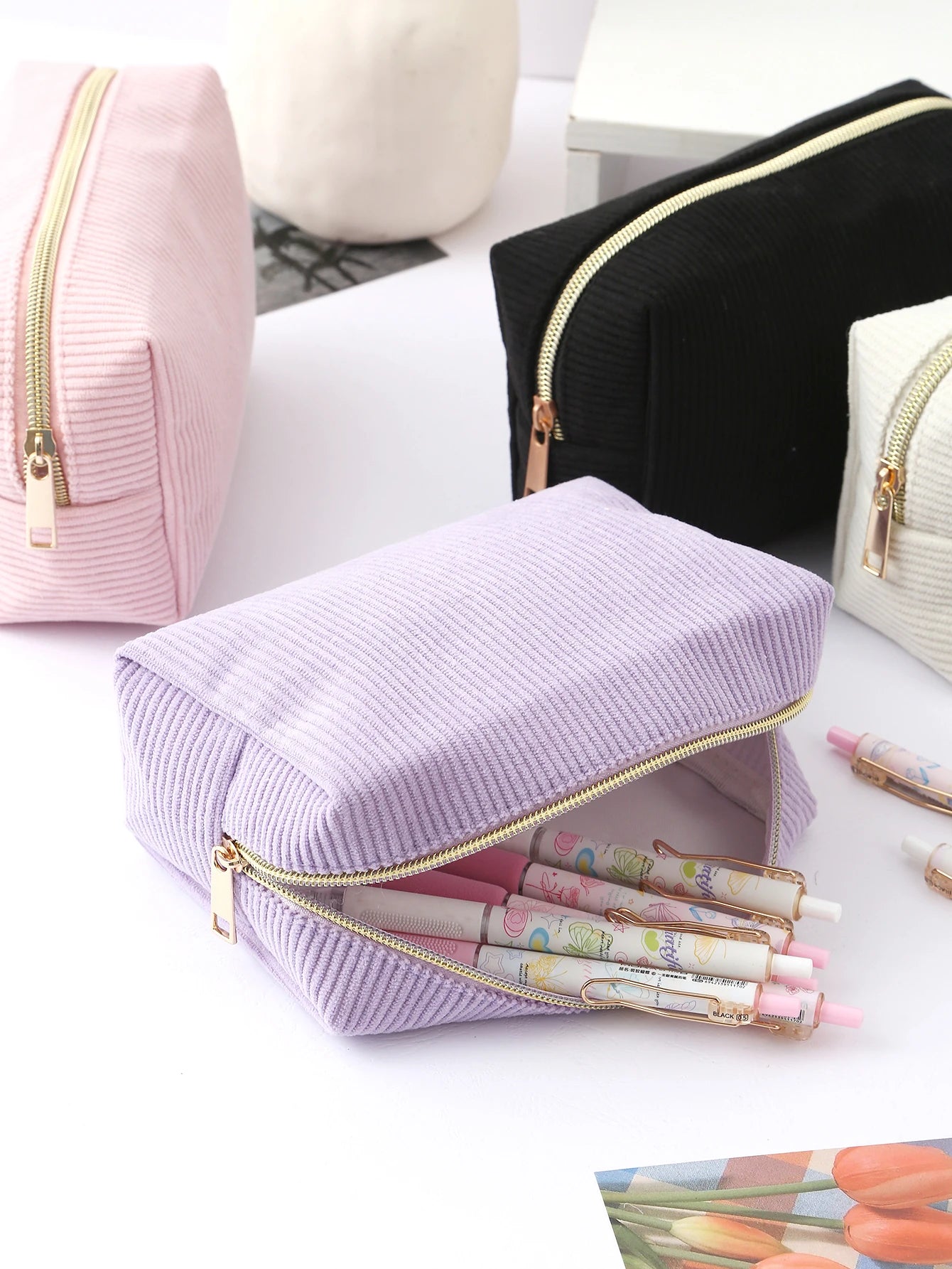 1pc vertical stripe single-layer pencil case, student school supplies storage bag, a must-have for the back-to-school season