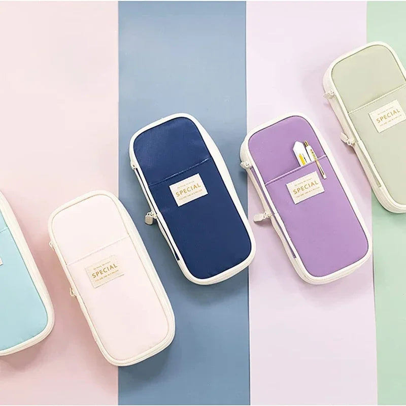 Cute Pencil Case for Girls Macaron Canvas Double Layer Large Capacity Pencil Box Kids Kawaii Pouch Stationery School Supplies