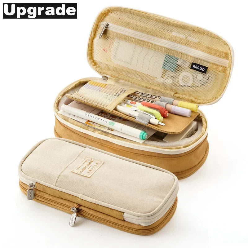 Cute Pencil Case for Girls Macaron Canvas Double Layer Large Capacity Pencil Box Kids Kawaii Pouch Stationery School Supplies