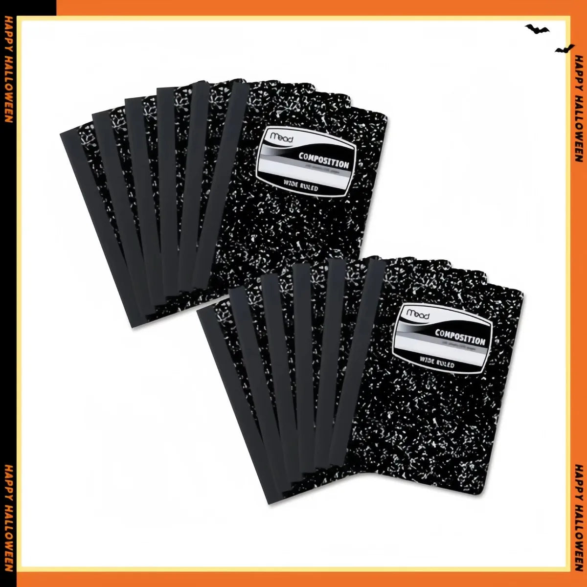 Black Marbled Composition Notebook, Wide Ruled 100 Sheets for Students, Black