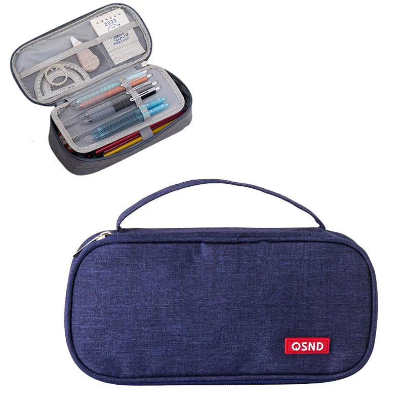 Pen Storage Bag Pencil Case 2 Layer Large Capacity Cosmetic High Quality Study Supplies Simple Student Stationary Boxes