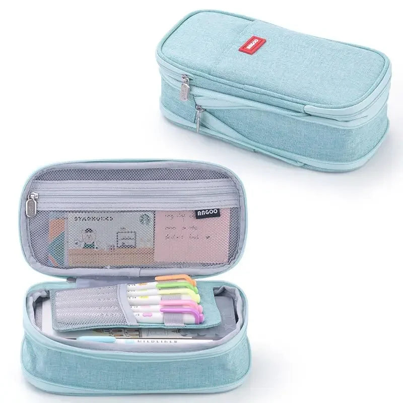 Cute Pencil Case for Girls Macaron Canvas Double Layer Large Capacity Pencil Box Kids Kawaii Pouch Stationery School Supplies