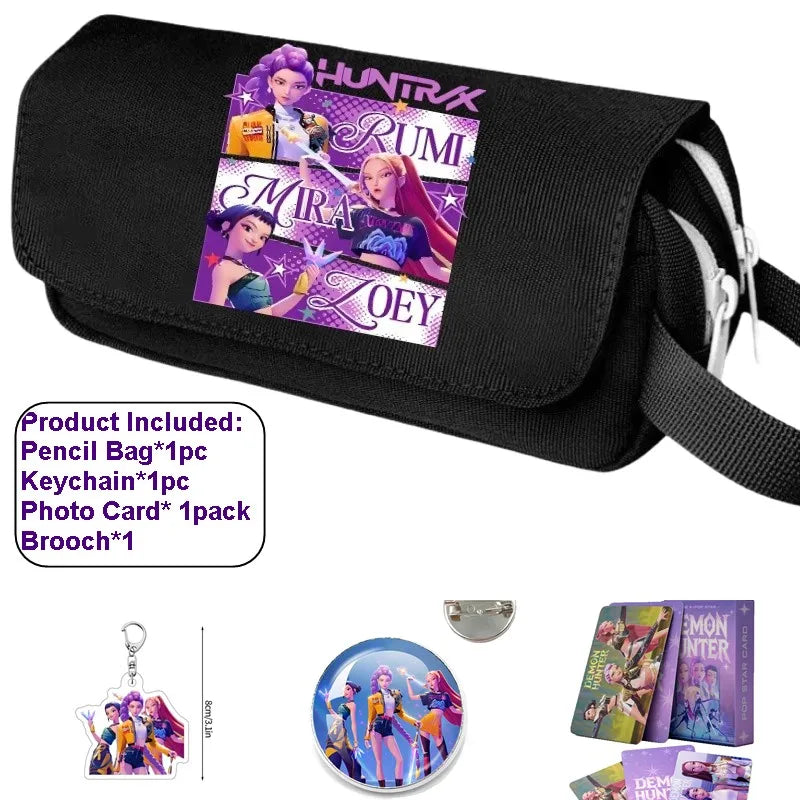 Kpop Demon Hunter Pencil Case Cartoon Huntrix Pencil Bag Student Pen Pouch School Stationery Box