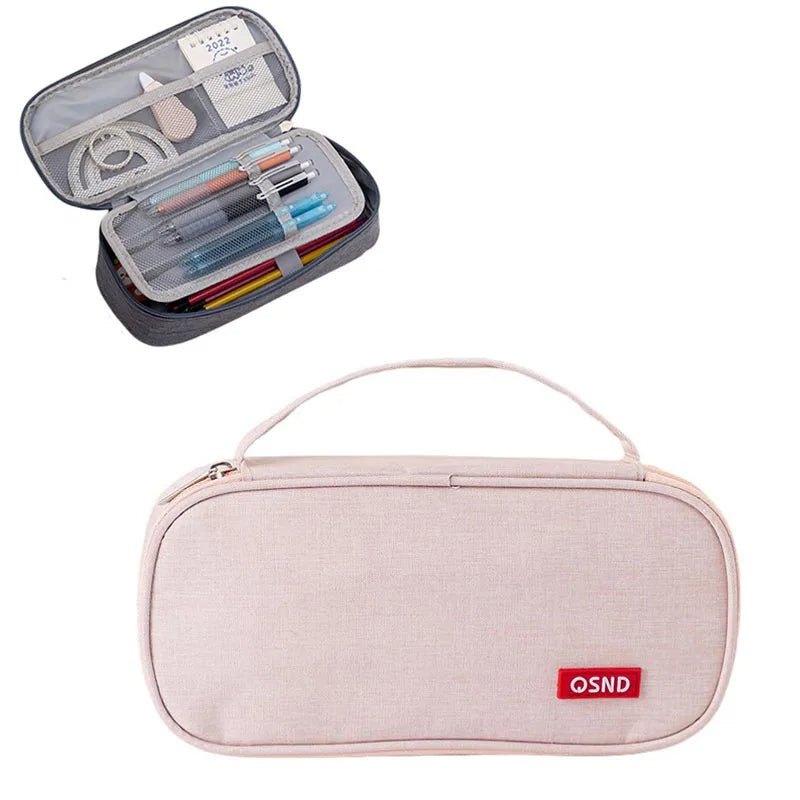 Pen Storage Bag Pencil Case 2 Layer Large Capacity Cosmetic High Quality Study Supplies Simple Student Stationary Boxes