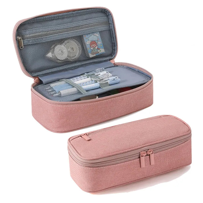 Pen Storage Bag Pencil Case 2 Layer Large Capacity Cosmetic High Quality Study Supplies Simple Student Stationary Boxes