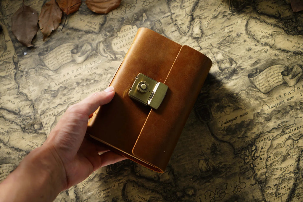 Retro Notepad Loose-leaf Diary Hand Account Book Password Lock Brown Stationery Gift Men and Women Handmade Cowhide Notebook