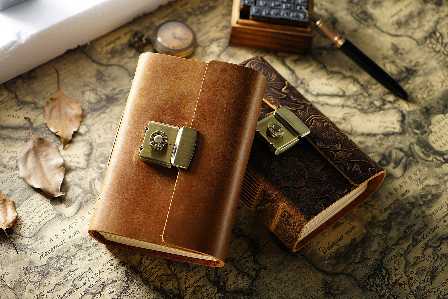 Retro Notepad Loose-leaf Diary Hand Account Book Password Lock Brown Stationery Gift Men and Women Handmade Cowhide Notebook
