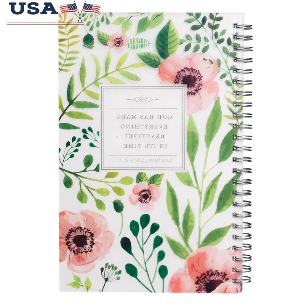 Beautiful Wirebound Notebook Ecclesiastes 3:11 Floral Design Spiral Bound PVC Cover 128 Lined Pages Scripture Inspirational Gift