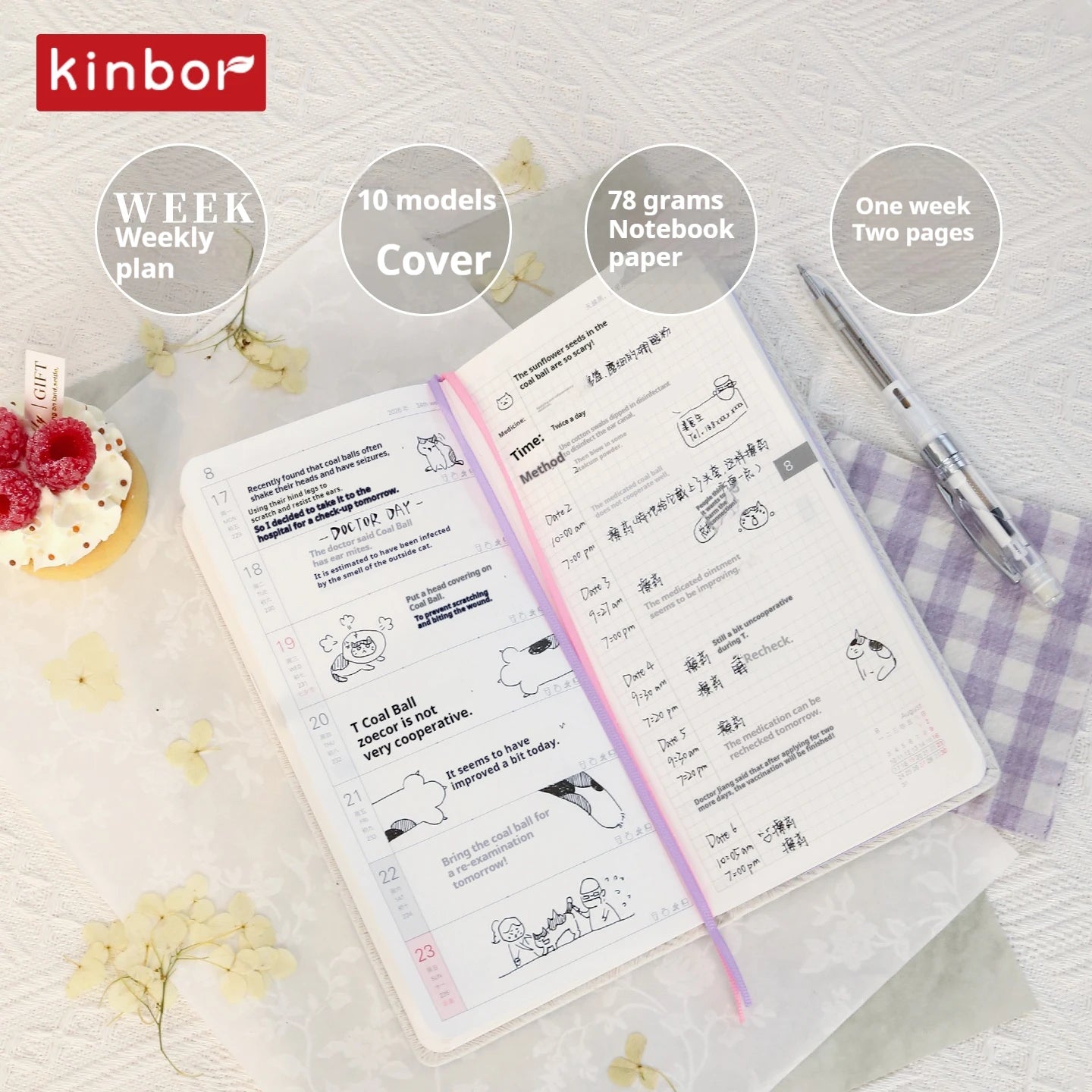 Kinbor 2026 Weekly Planner Pocket Size Notebook Week Plan Notepad Schedule Planning Book Punch Efficiency Manual Daily Writing