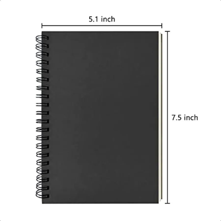 Blank Spiral Notebook 2Pack Soft Cover Sketch book 100 Pages 50 Sheets 7.5 inch x 5.1 inch 100GSM Black