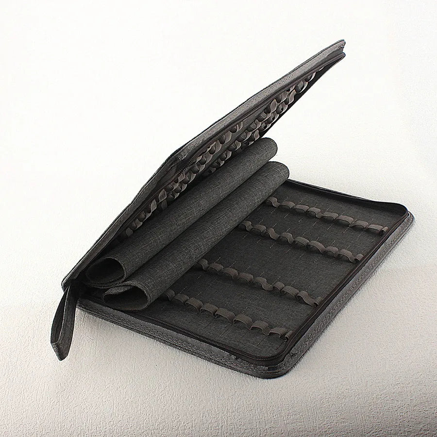 10/24/48 Slots Fountain Pen Case Pencil Case Pouch Bag Canvas Case Black, Gray