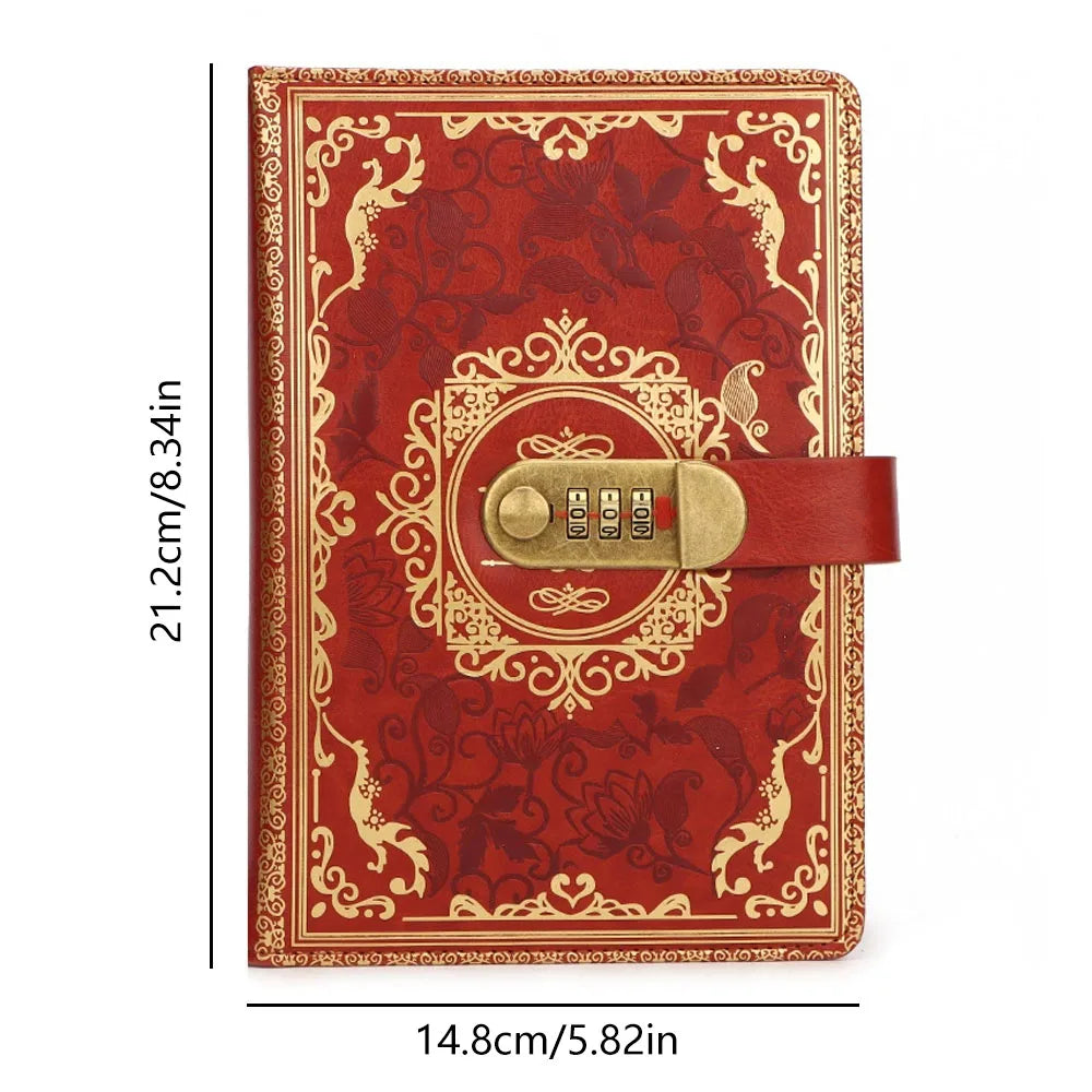 ﻿A5 Retro Digital Password Notebook Journal with Lock Diary PU Leather Privacy Notebook Sub-Password Lock Notebook Writing Book