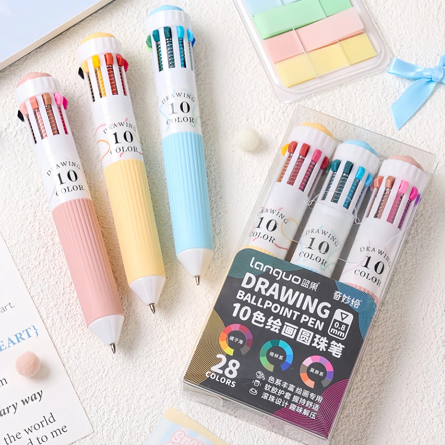 3/6 Pack Multicolor Pens,28/60 Colors, 10-in-1 Colored Ballpoint Pen,0.8mm Fine Point Smooth Writing,Retractable Ballpoint Pens