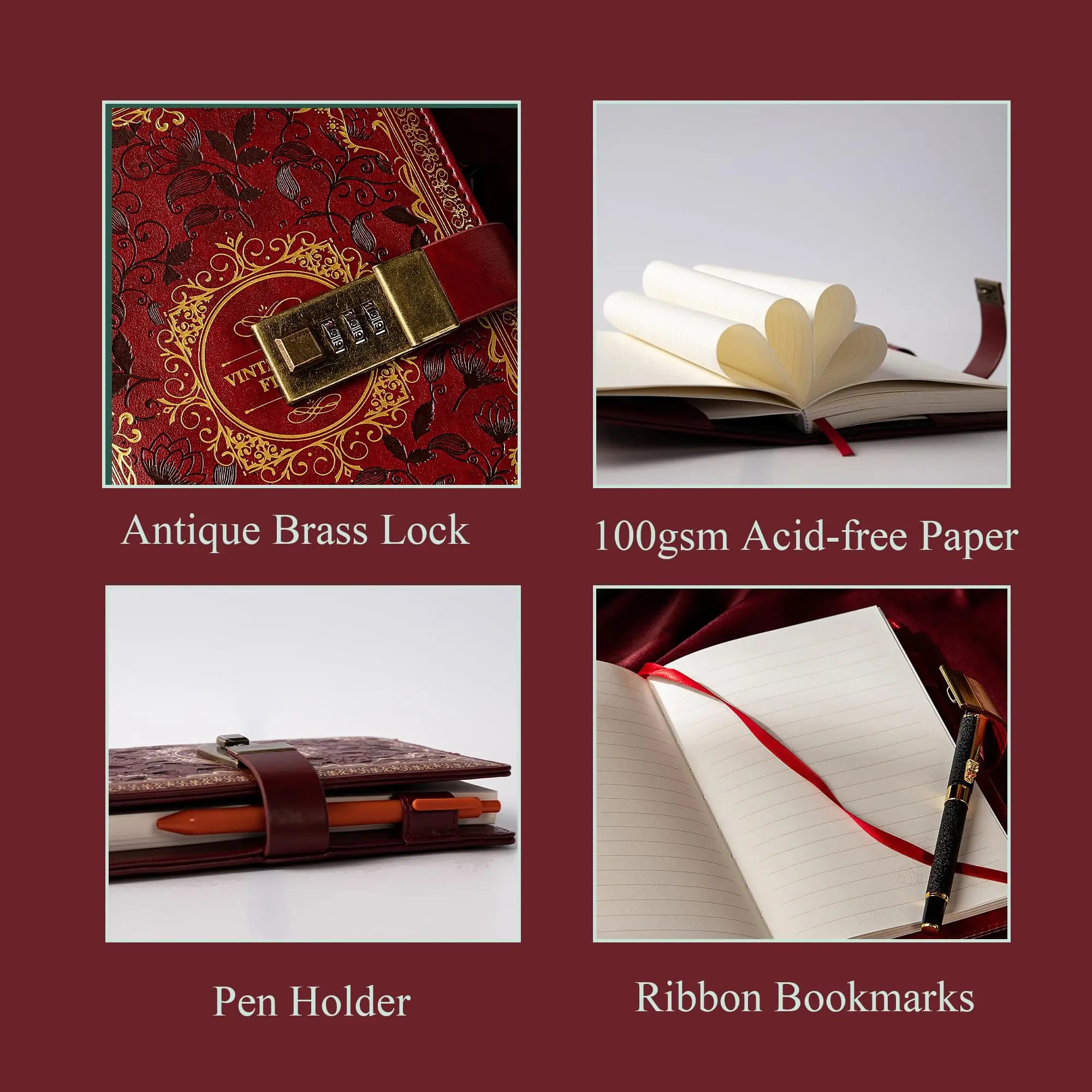 ﻿A5 Retro Digital Password Notebook Journal with Lock Diary PU Leather Privacy Notebook Sub-Password Lock Notebook Writing Book
