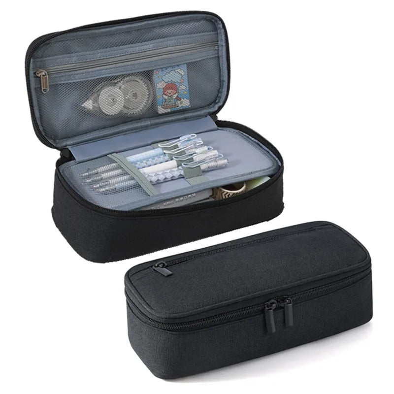 Pen Storage Bag Pencil Case 2 Layer Large Capacity Cosmetic High Quality Study Supplies Simple Student Stationary Boxes