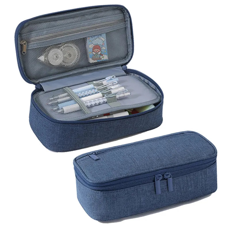 Pen Storage Bag Pencil Case 2 Layer Large Capacity Cosmetic High Quality Study Supplies Simple Student Stationary Boxes